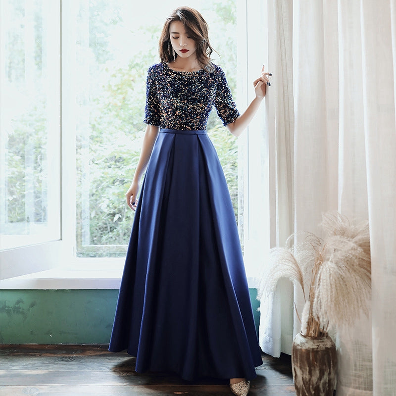 Elegant Off Shoulder Royal Blue Satin Long Prom Dresses, Off the Shoul –  Eip Collection